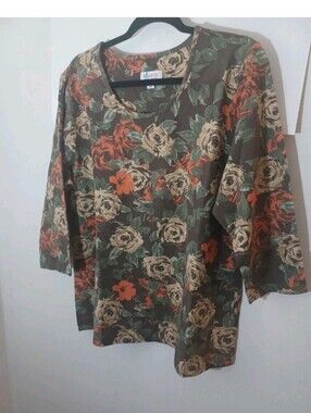 Denim And Company Fall Floral 100% Cotton Tee New Without Tags Size XL